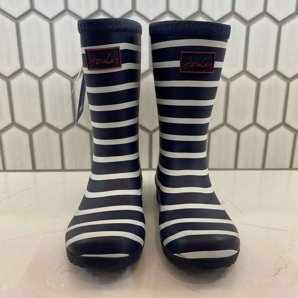 Joules Junior Roll Up Wellies - Navy Stripe Sz 13C - Rubber Rainboots Girls 13 - Picture 2 of 9